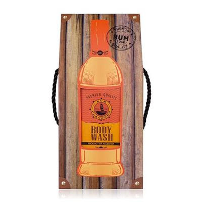 Accentra gel de ducha SABOR RON en botella que incluye caja de regalo con apariencia de ron, 400 ml, aroma: ron - recargable, naranja