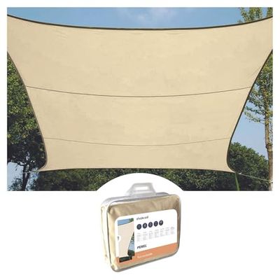 Perel Toldo de Sombra, Repelente al Agua, bloquea hasta el 90% de los Rayos UV dañinos, 4 Anillos O de Acero Inoxidable, 3,6 x 3,6 m, 160 g/m², poliéster, Cuadrado, Crema