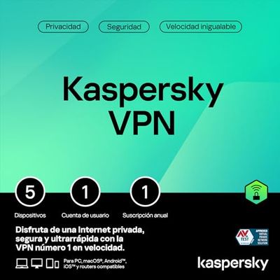 Kaspersky VPN Secure Connection | 5 Dispositivos | 1 Usuario | 1 Año | PC/Mac | Código de activación enviado por email