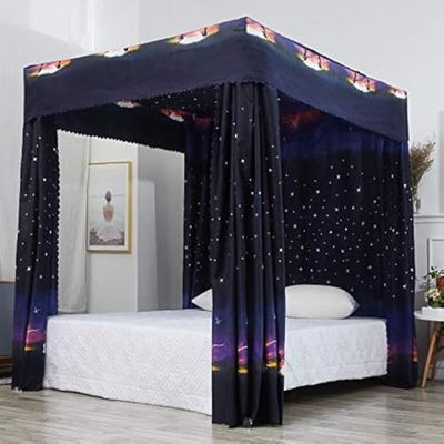 Mengersi Rideaux à baldaquin de lit Motif étoiles Galaxie pour décoration de Chambre à Coucher pour Filles et Adultes - Coupe-Vent et résistant à la lumière - Cadeau pour Enfant (Noir)