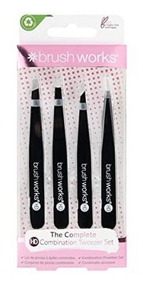 Brushworks HD 4 Piece Combination Tweezer Set - Black