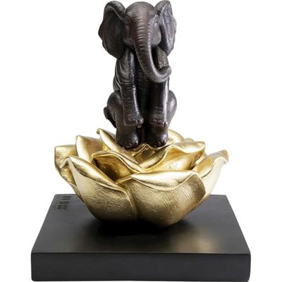 Kare Gillie and Marc Figurine décorative Motif éléphant Blossom Noir/doré Peint à la Main Pièce Unique Décoration de Salon pour étagères, Design Animal, 22 x 18 x 18 cm (H x l x P)