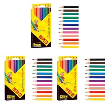 Idena 20133 - Lápices de Color en 12 Colores, lápices de Color sin Madera en Forma Triangular ergonómica, embalados en Caja de cartón (Paquete de 3)