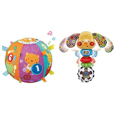 VTech- Bola cantarina Pelota Interactiva de Tela con Más de 50 Canciones + Toby Perrito Sonajero Electrónico con Luz Y Voz, Multicolor, Talla Única (3480-184722)