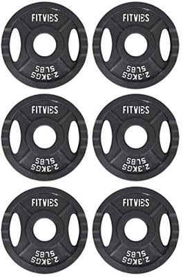 Signature Fitness Gietijzeren plaat halterschijf voor krachttraining en gewichtheffen, 2 inch midden (Olympisch), 2,3 kg (set van 6)