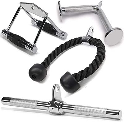 Yes4All 4M82 Combo Cable Attachment, Cuerda Tríceps, Doble D, Barra Recta, Barra en V