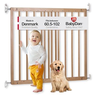 BabyDan Porta de segurança extensível de madeira de faia Multidan, 60,5 - 102 cm, ajuste de parafuso