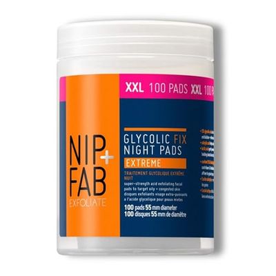 Nip + Fab Glycolic Fix Night Pads Extreme | Tampons Exfoliants pour le Visage | Acide Glycolique | Exfoliant Visage | Acide AHA | 100 Pièces