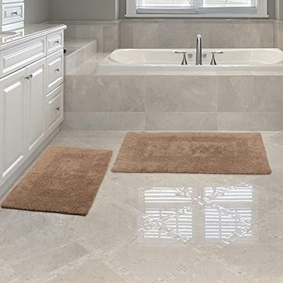 Lavish Home 2 peças Cotton Bathroom Mat Set conjunto de tapetes de banho de algodão de 2 peças, castanho topo, 56 x 89 cm (retangular), 2