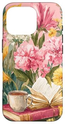 Pink Book Theme Floral Girly Book Lover Flowers Case for iPhone 16 Pro