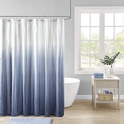 Madison Park Ara - Cortinas de Tela de baño con diseño Moderno de sirsaca y privacidad, 72 x 72 Pulgadas, Color Azul