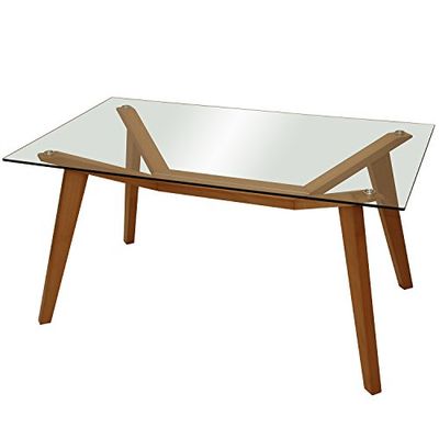 DRW - Eettafel van beukenhout en glas van 10 mm, transparant en beuken, 150 x 90 x 75 cm