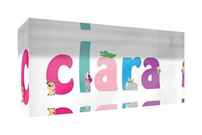 Little Helper Souvenir Décoratif en Acrylique Transparent Poli comme Diamant Style Illustratif Coloré avec le Nom de Jeune Fille Clara 5 x 15 x 2 cm Petit