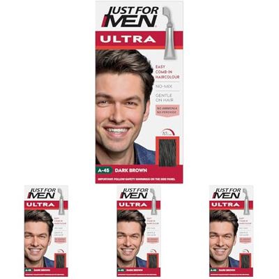 Just For Men Ultra Dark Brown Ammonia Free Hair Colour Dye, No Mix Comb-In Applicator to Comb Away The Greys, Ammonia & Peroxide Free – A45 (Pack of 4)