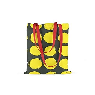 Bonamaison, 100% Algodón Bolso De Mano Impreso, Bolso de la Compra Reutilizable, Bolso De Compras, Ecológico, Plegable, Bolso de Tela de Lona con Asas Rojas, 34X40 Cm - Fabricado en Turquía
