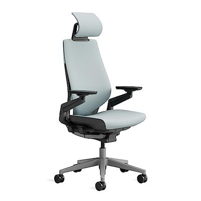 Steelcase Gesture, silla de oficina ergonómica con brazos 360 grados, sujeción lumbar y reposa cabeza regulables Nube tormenta