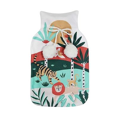 Douceur d'Intérieur, Bouillotte avec Housse (21 x 34 cm) Lionceau, Polaire Imprimée/PVC Uni