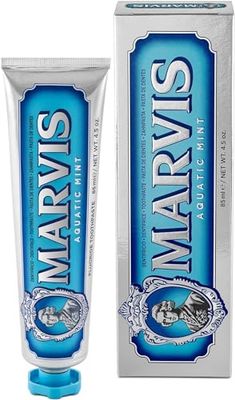 Marvis Pasta de dentes de menta aquática, 85 ml, dentífrico para higiene dental, remove a placa e cuida das gengivas, frescura durável