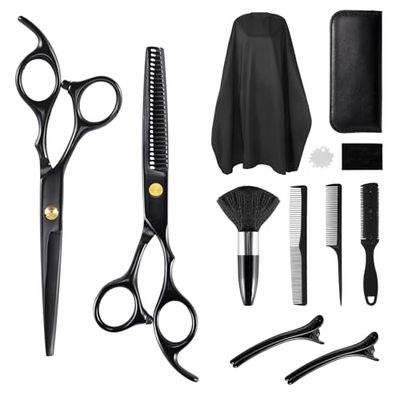 Ciseaux Coiffure Set, Ciseaux à Effiler Professionnel Hair Cutting Scissors kit pour Homme Femme Enfant, Cape de Coiffure, Peigne, Barrette, Accessoires de coiffure pour Cheveux et Barbe