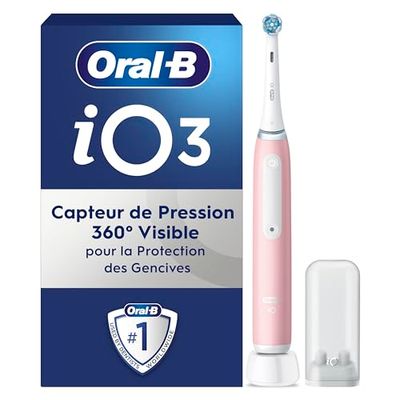 Oral-B iO 3 Brosse A Dents Electrique Rose Pour Adultes, 3 Modes De Nettoyage Avec Blancheur, Doux Pour Les Gencives, Brossette Ronde Oral B De Rechange, Porte Brossettes, Chargeur