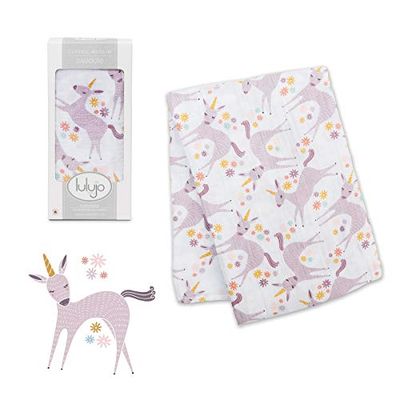 Lulujo Couverture Swaddle 120 x 120 cm, Licorne - 100% Mousseline de Coton
