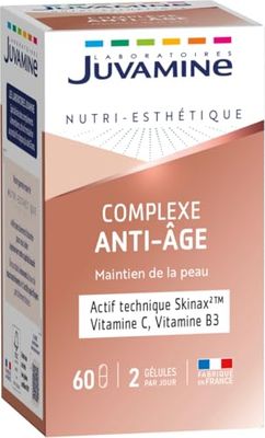 JUVAMINE - Complexe Anti-Âge - Actif Technique Skinax² - Vitamine C - Vitamine B3 - Maintien de la Peau - 60 Gélules - 2 Gélules par Jour - 1 Mois - Fabriqué en France