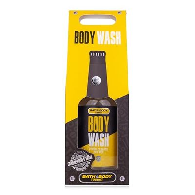 Accentra Gel doccia Bath + Body Toolkit in effetto bottiglia di birra con confezione regalo, 360 ml, profumo: sandalwood & musk – gel da bagno e doccia per uomini
