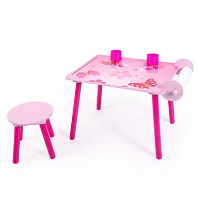 HOMESTYLE4U pour Enfant étudier Devoirs d'écriture Table avec Motif Papillon, Bois, Multicolore, 30 x 30 x 30 cm