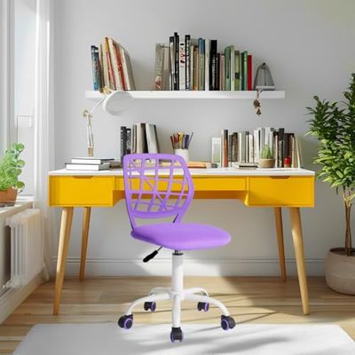 FurnitureR Tieners Meisjes Task Stoel 360 Draaibare Lage Mid PP Mesh Terug Stof Zithoogte Verstelbare Rolling Castor, Paars I