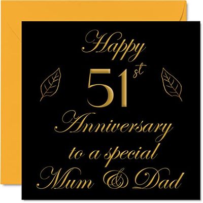 Speciale 51e verjaardag kaart voor papa mama ouders - speciale mama & papa - gelukkige 51 trouwkaarten van zoon dochter familie, 145mm x 145mm wenskaarten voor vijftigste jubilea