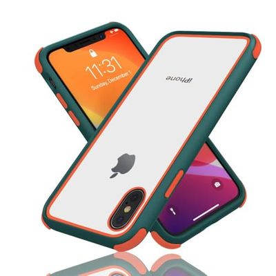 Mobnano Ultra Hybrid iPhone X/XS Hoesje Transparente beschermend Hoesje Bumper schokbestendig robuust hybride stijlvol Siliconen slank slim duidelijk hard Case - Groen/oranje
