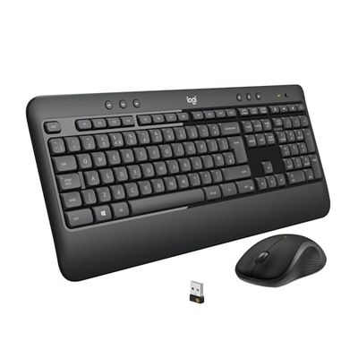 Logitech MK540 Geavanceerde Draadloze Toetsenbord en Muis Combi, Morsbestendig, Sneltoetsen, Plug & Play, QWERTY indeling, zwart, 1 stuk