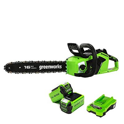 Greenworks GD40CS18K2X Cordless Chainsaw with Brushless Motor, 40cm Bar Length, 20m/s Chain Speed, 3.81kg, Auto-Oiler, Kickback Protection, Two of 40V 2Ah Batteries & Charger