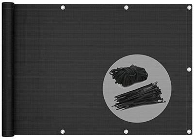 vounot Inkijkbescherming voor balkon, 100% HDPE 230 g/m², uv-bescherming, scheurvast en winddicht, bescherming tegen kabelbinders en kabels, 600 x 90 cm, zwart