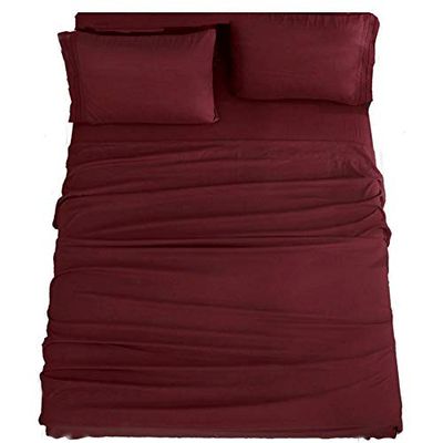 SONORO KATE Sänglakanset supermjuk mikrofiber 1800 trådtäthet lyxiga egyptiska lakan 40 cm djup ficka, rynkor och hypoallergen – 4 delar (vinröd, drottning)