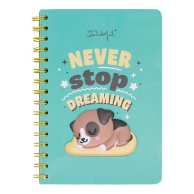 Mr. Wonderful - A5 notebook 3D Dog - Never stop dreaming - Libreta de Notas con Portada 3D - 80 hojas