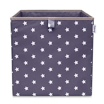 LIFENEY Caja de almacenamiento con diseño de estrellas en color antracita, caja de juguetes con estrellas adecuada para estanterías de cubos, caja organizadora para la habitación de los niños, cesta