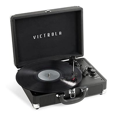 Victrola, Journey Plus, Giradischi Valigetta, Bluetooth, Design Elegante, Altoparlanti Stereo Integrati, Nero