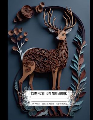 Composition Notebook College Ruled: Paper Quilling Art of Deer, Intricate Detail, Ideal for Crafts, Size 8.5x11 Inches, 120 Pages