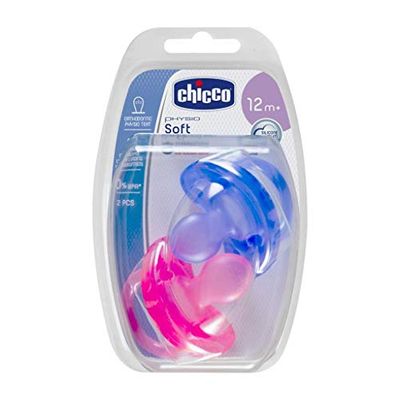 Chicco Schnuller Physio Soft, 100% Silikon, 2 Stück, Rosa/Lila