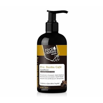 Real Natura - Après-Shampoing Pro-Bomba Café - 300ml - Nutrition Intense - Ingrédients Naturels - sans Sel - Renforcement et Éclat - Application Facile