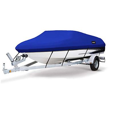 MSC Housse de remorquage Bleu Pacifique, Mobile, 600 D, étanche, Robuste, Marine, en Toile Polyester, pour Bateau à Coque en V et Triple, 609-670,5 cm de Long, Largeur Poutre jusqu'à 254 cm, modèle E