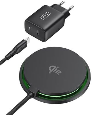 INIU iPhone Charging Pad, 15W Qi2 Fast Magnetic Wireless Charger with Fan Cooling, Support for iPhone 16 Pro Max 15 Plus 14 13 12, AirPods 4 3 Pro 2, Long USB-C Cable and Adapter Included