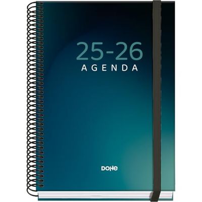 Dohe - Agenda Scolaire 2025 2026 - Jour Page, Taille A5 (15x21 cm), Espagnol et Anglais, Septembre à Juin, Reliure Spirale et Gomme, Couverture Rigide, 4 Pages de Stickers - PRIME Boreal