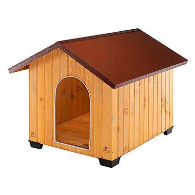 Ferplast Niche pour Chiens pour l'extérieur Domus Maxi en Bois FSC, Pieds isolants en Plastique, Grille pour l'aération, Porte Anti-morsures en Aluminium