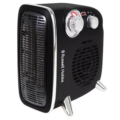 Russell Hobbs RHRETHFH1001B Elektrische verwarming, 1800 W/1,8 kW, retroventilator, horizontaal/verticaal, met verstelbare thermostaat, 2 temperatuurinstellingen, 20 m², wijzerplaatbediening, zwart