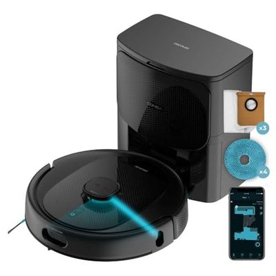 Cecotec Robot Aspirador Conga 9990 AI Spin Revolution Supreme Home, 10.000 Pa, Navegación láser, Base de Autovaciado, Inteligencia Artificial, Evita Objetos, Control App, 240 min Autonomía
