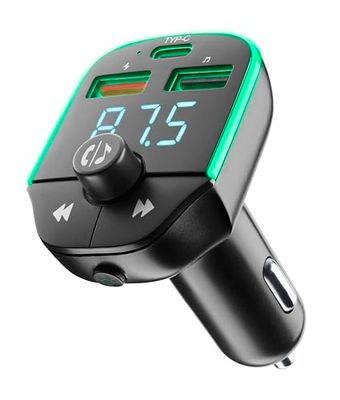 Cellularline - Car FM Transmitter - Trasmettitore FM Bluetooth® per autoradio - USB Music Player - Caricabatterie Auto 20W - Quick Charge 3.0 - Chiamate Hands Free - Luci RGB - Nero