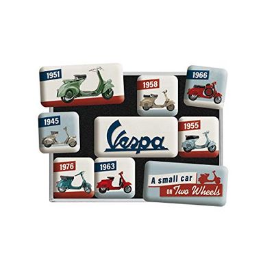 Nostalgic-Art Conjunto de ímanes retro, vespa – modelo chart – presente para fãs de scooters, decoração para frigorífico, design vintage, 9 unidades