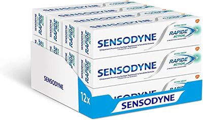 Sensodyne Dentifricio Rapida Azione Extra Fresh, Sollievo Rapido e Protezione Lunga Durata, Limitando la Sensibilità Dentistico, Confezione da 12 x 75 ml